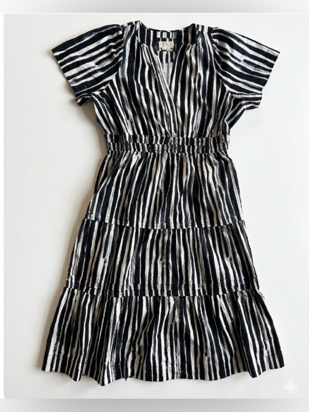 Anthropologie Black and White Striped Tiered Midi Dress size 3X - Picture 3 of 11